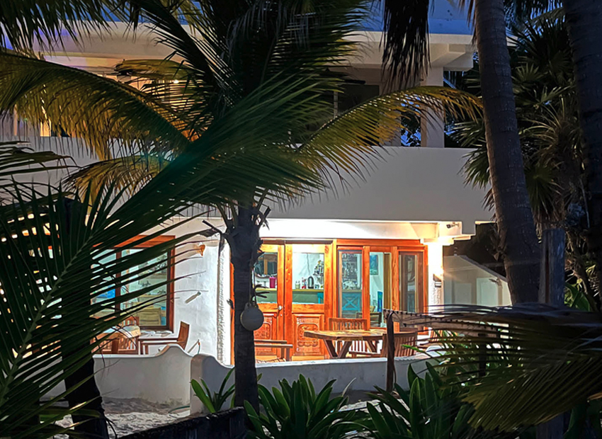 The Kay Fly Fishing Lodge patio in Punta Allen, Mexico