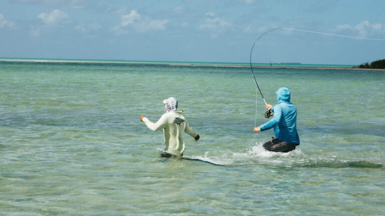 Two people inshore fly fishing in Ascension Bay, Mexico.