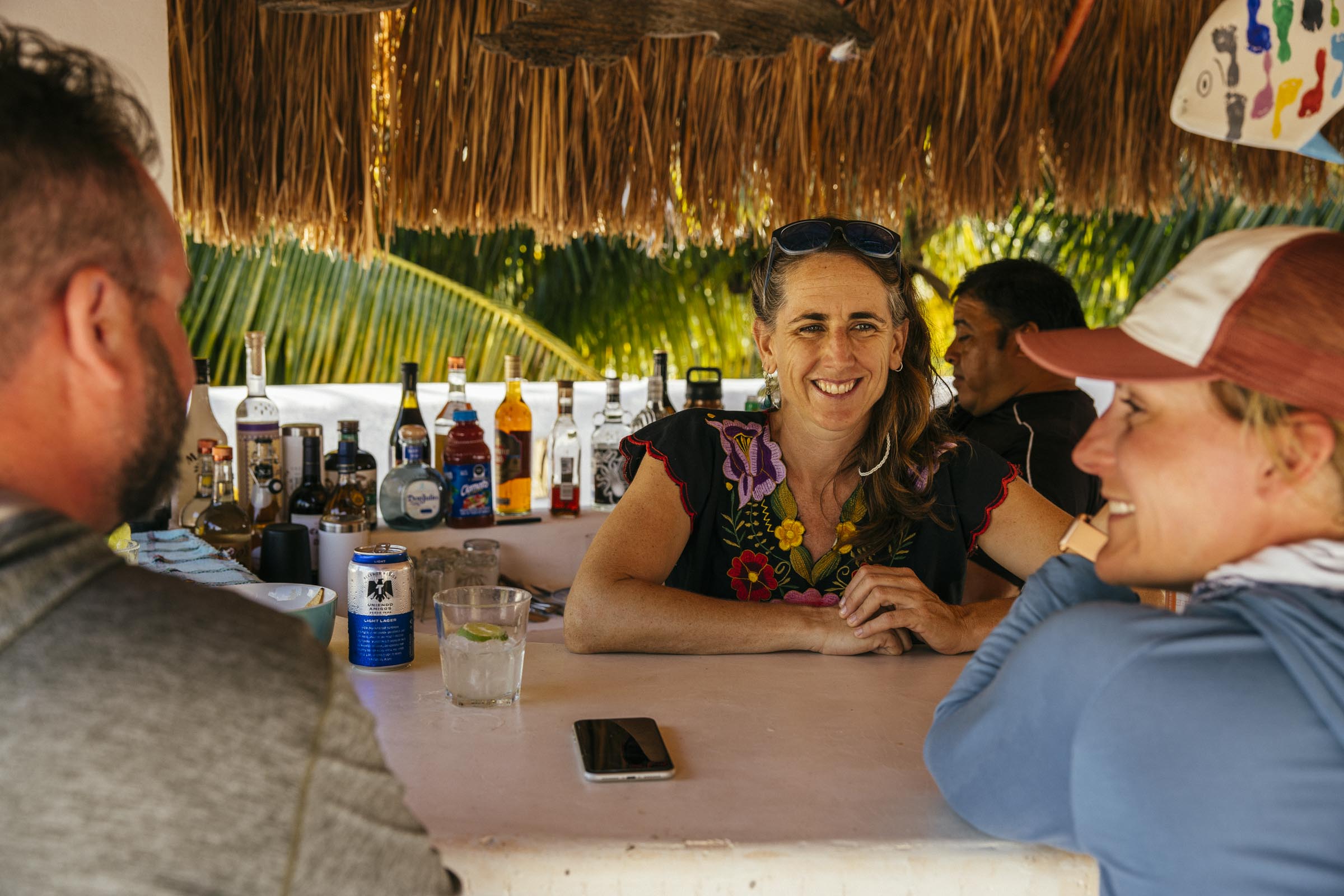 Lily Bertram at the Kay Fly Fishing Lodge outdoor bar in Punta Allen, Mexico