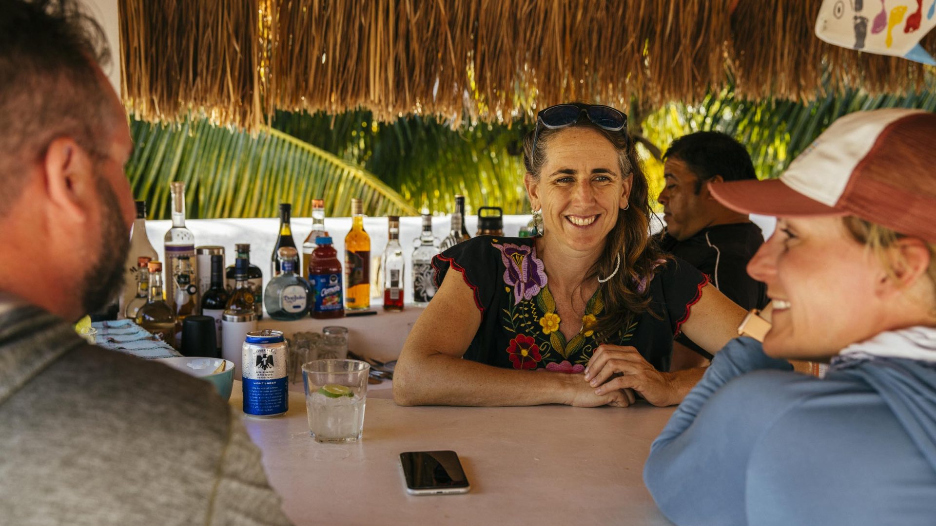 Lily Bertram at the Kay Fly Fishing Lodge outdoor bar in Punta Allen, Mexico